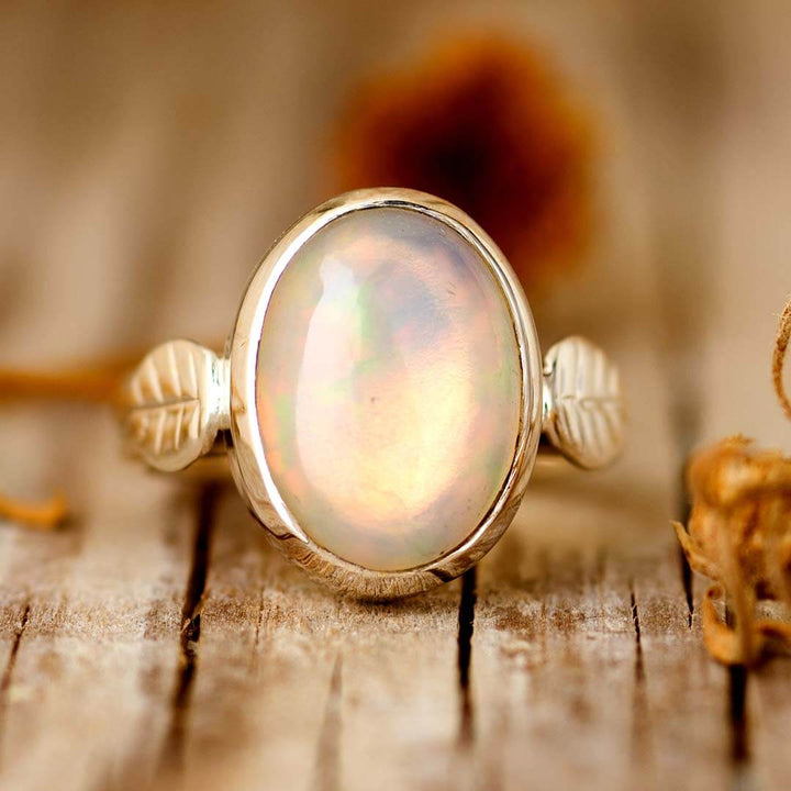 Opal Leaf Ring Sterling Silver