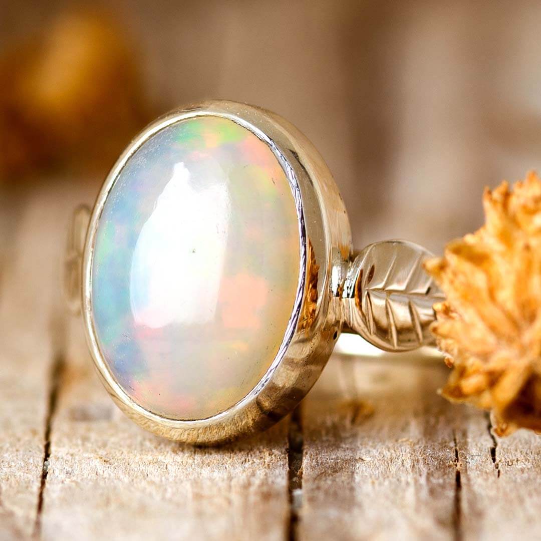 Opal Leaf Ring Sterling Silver