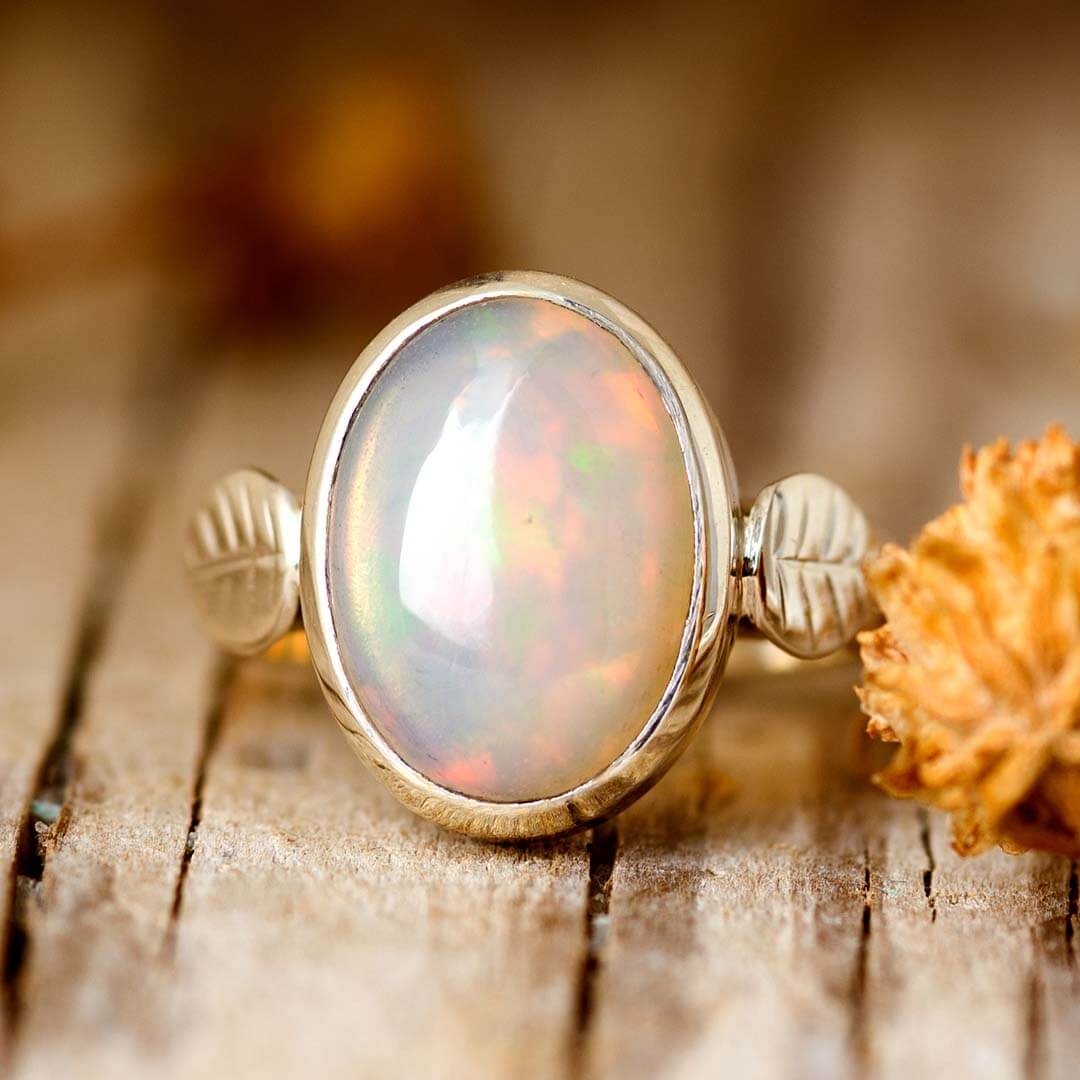 Opal Leaf Ring Sterling Silver