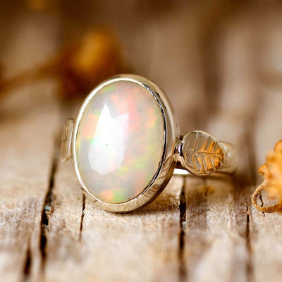 Opal Leaf Ring Sterling Silver - Boho Magic