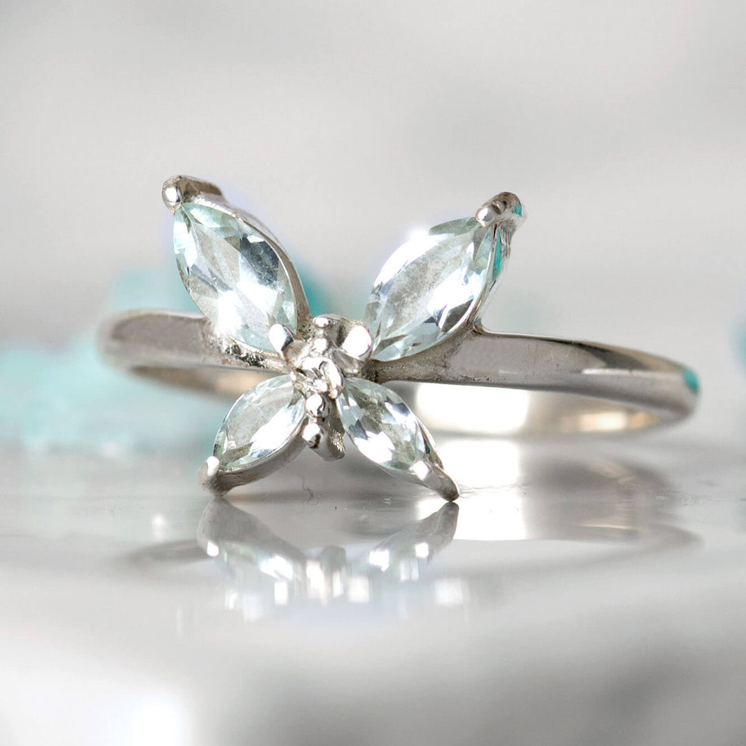 Schmetterling Aquamarin Ring Sterling Silber