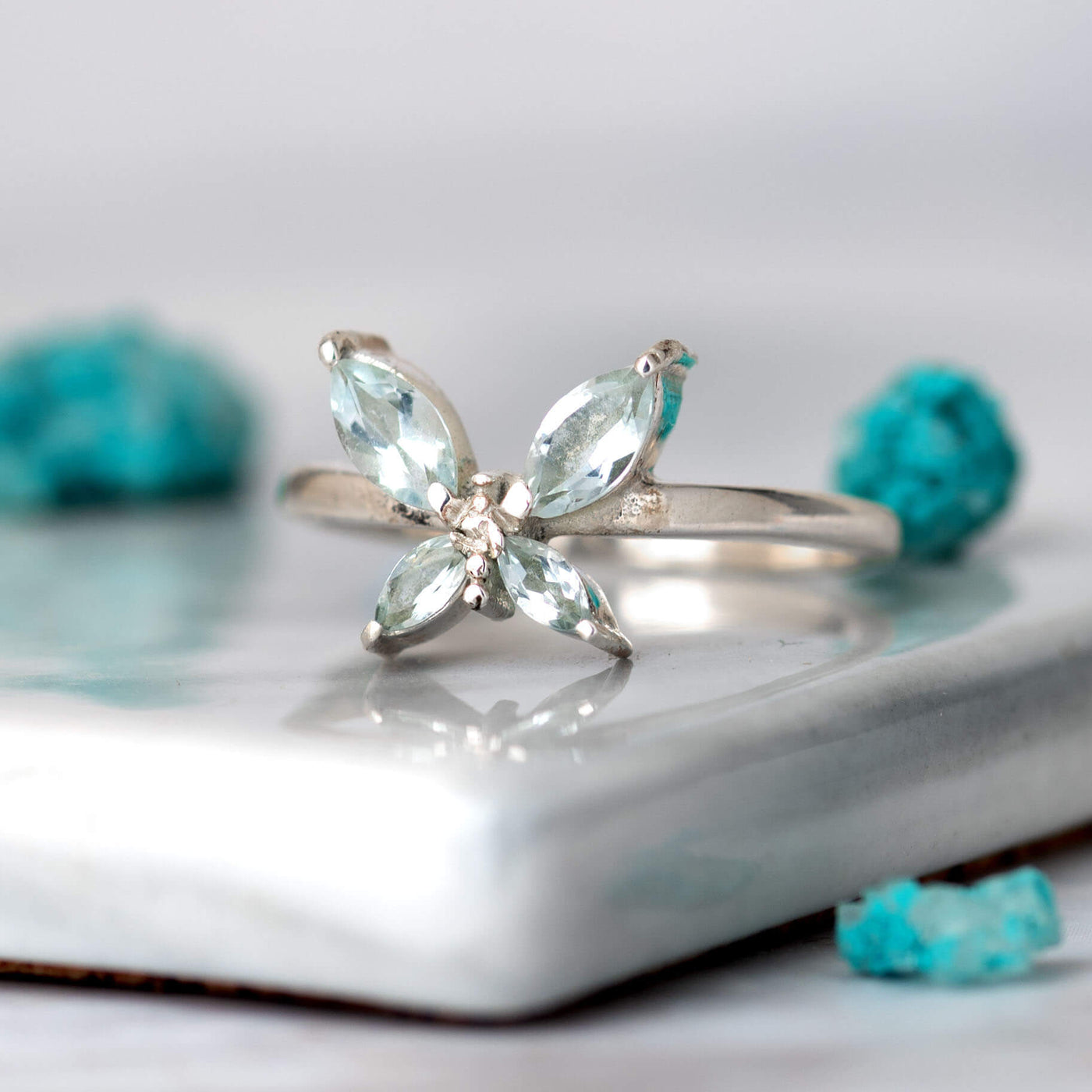Butterfly Aquamarine Ring Sterling Silver