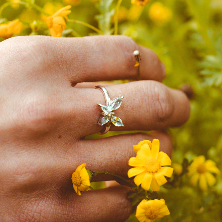 Schmetterling Aquamarin Ring Sterling Silber