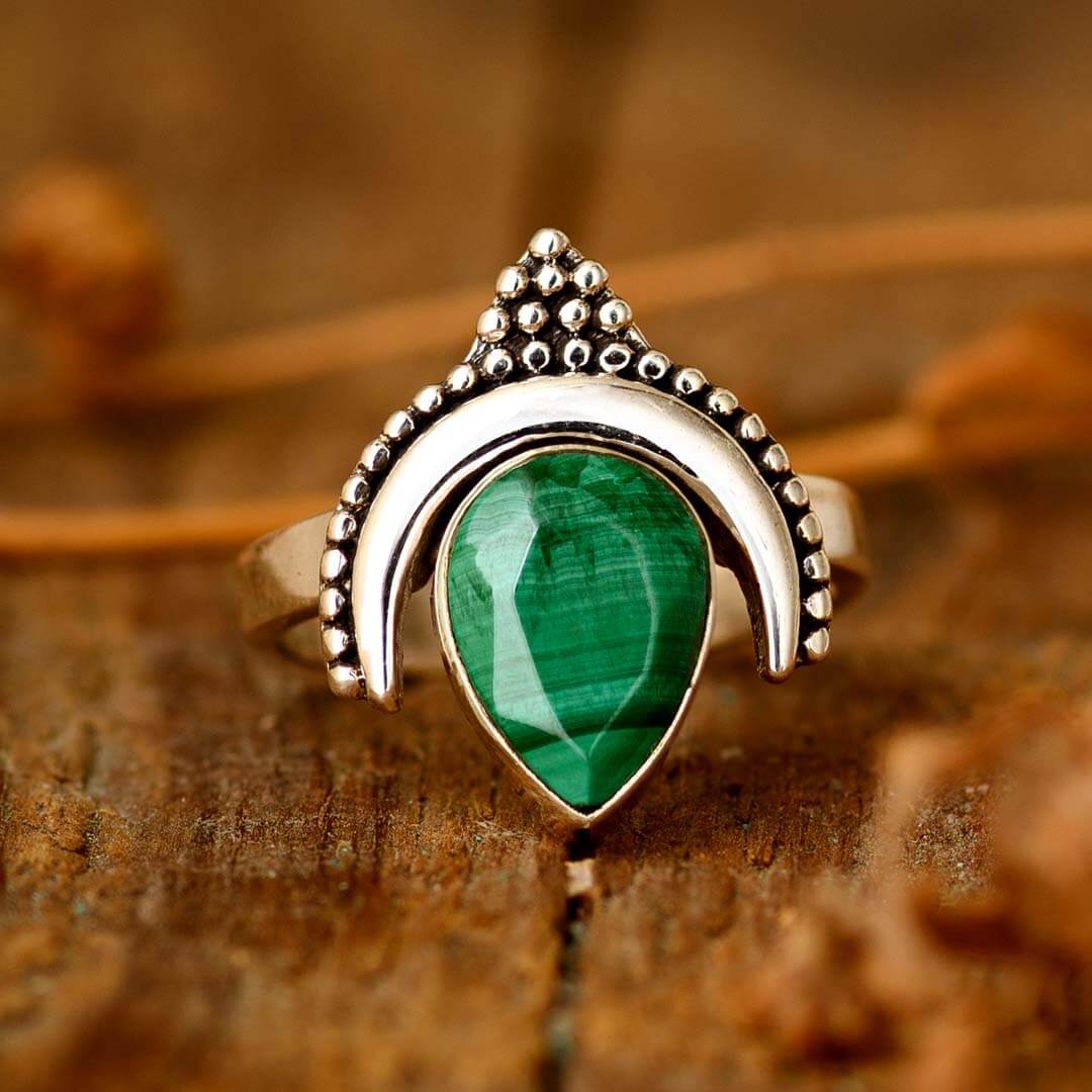 Boho Malachite Moon Ring Sterling Silver – Boho Magic Jewelry