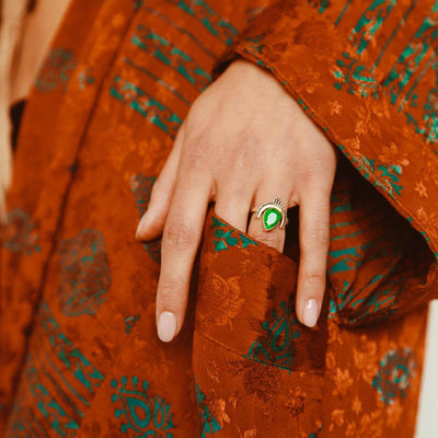 Boho Malachite Moon Ring Sterling Silver - Boho Magic