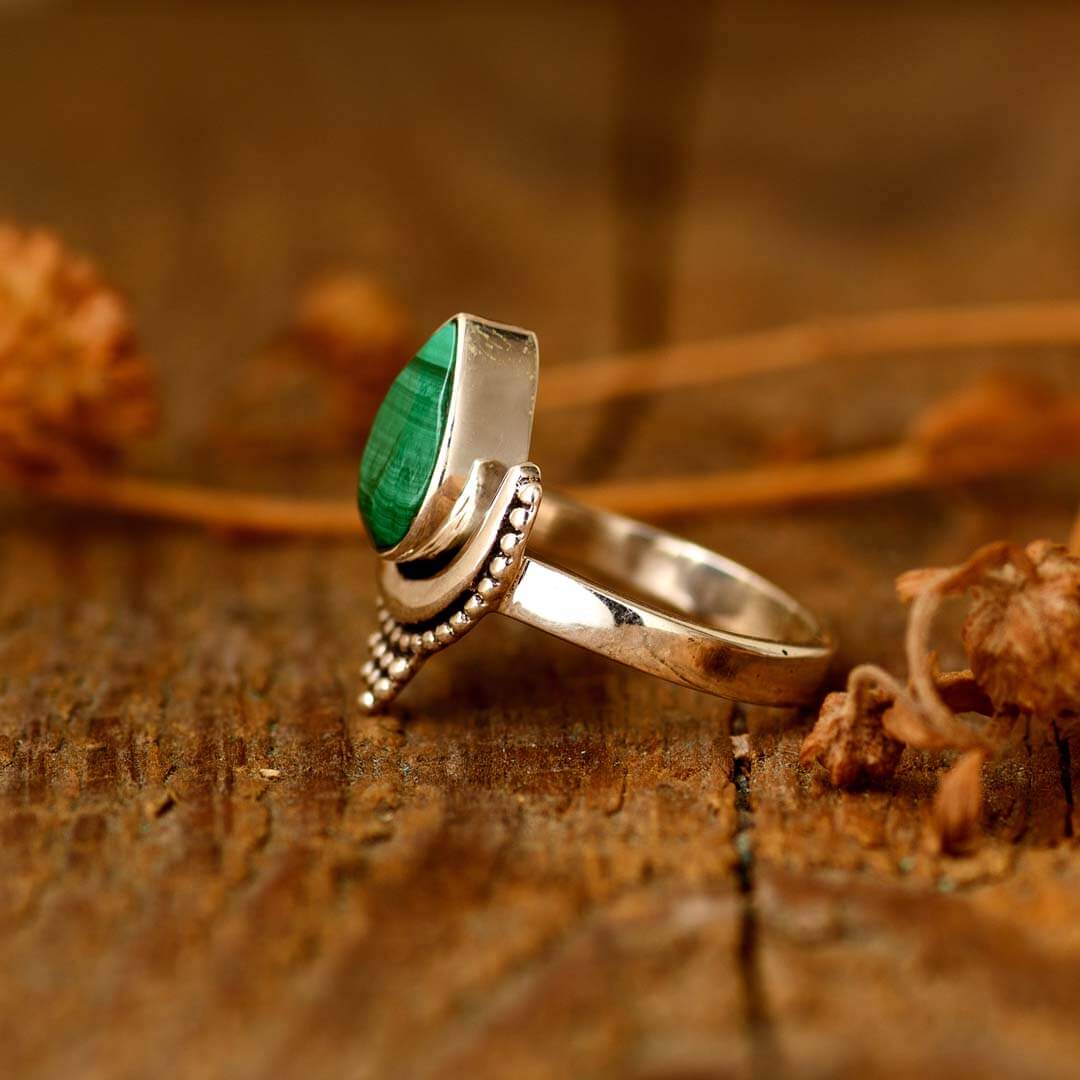 Boho Malachit Mond Ring Sterling Silber