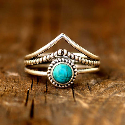 Chevron Turquoise Stone Ring Sterling Silver - Boho Magic