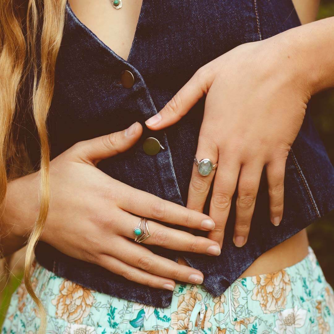 Chevron Turquoise Stone Ring Sterling Silver