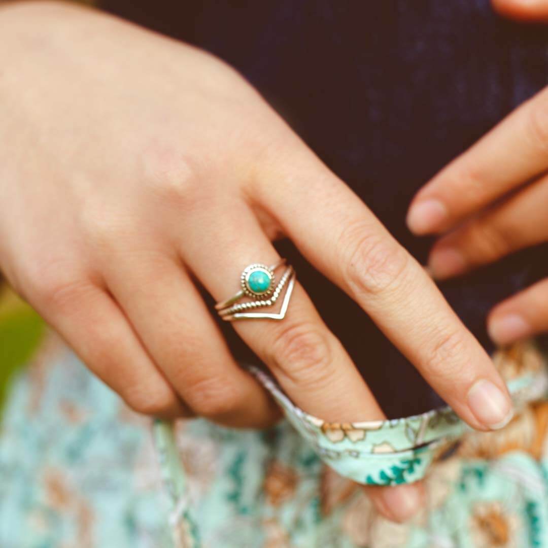 Chevron Turquoise Stone Ring Sterling Silver