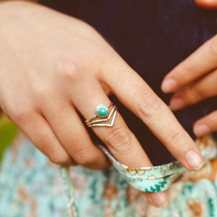 Chevron Turquoise Stone Ring Sterling Silver