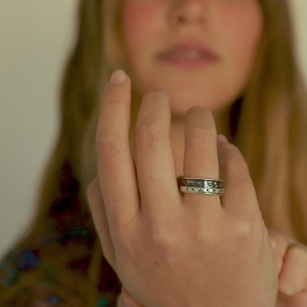 Mountains and Birds Fidget Ring Sterling Silver