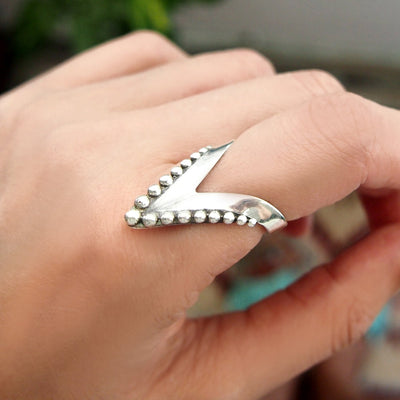 Full Finger Chevron Thumb Ring Sterling Silver - Boho Magic