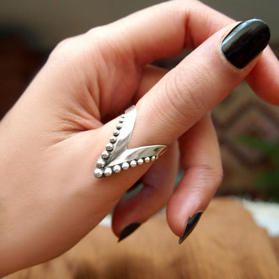 Full Finger Chevron Thumb Ring Sterling Silver - Boho Magic