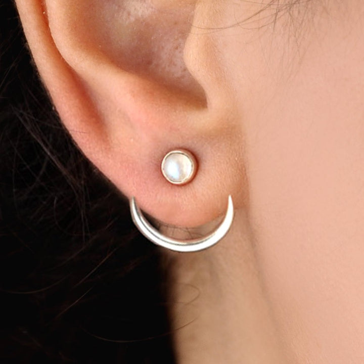 Moon Earrings with Moonstone Sterling Silver