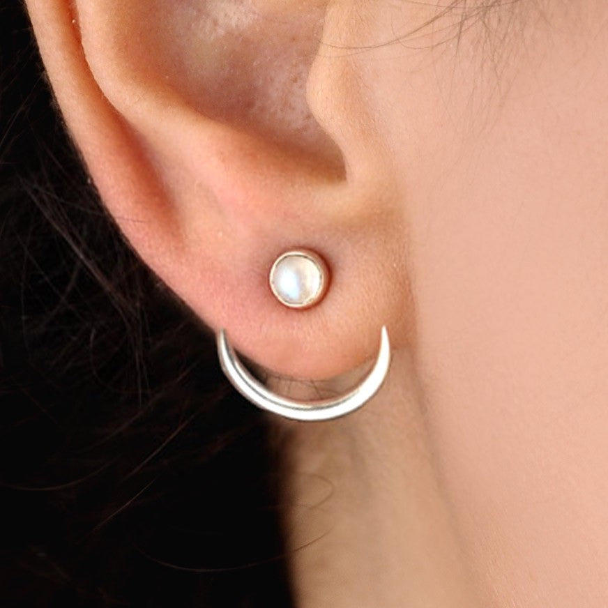 Moon Earrings with Moonstone Sterling Silver