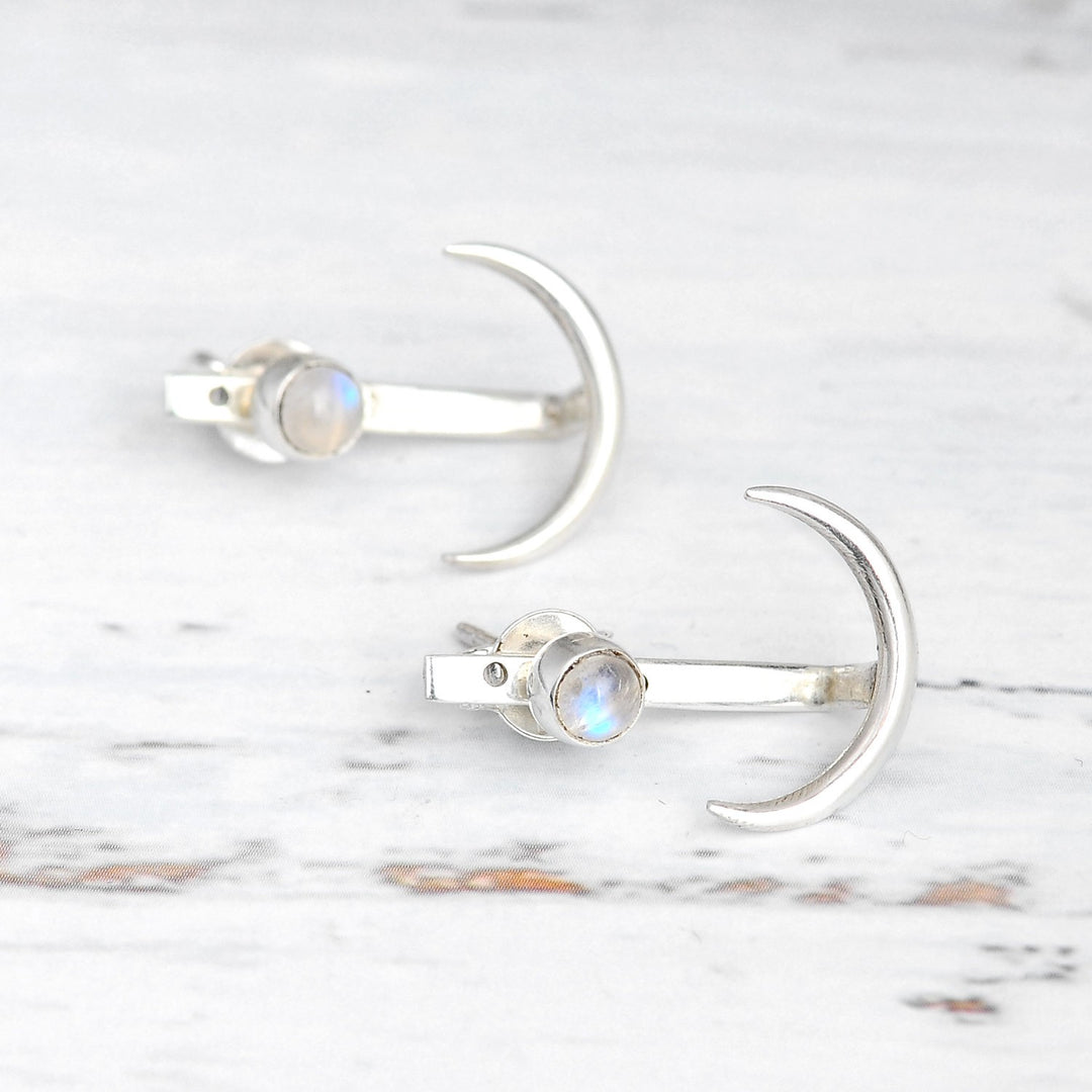Moon Earrings with Moonstone Sterling Silver