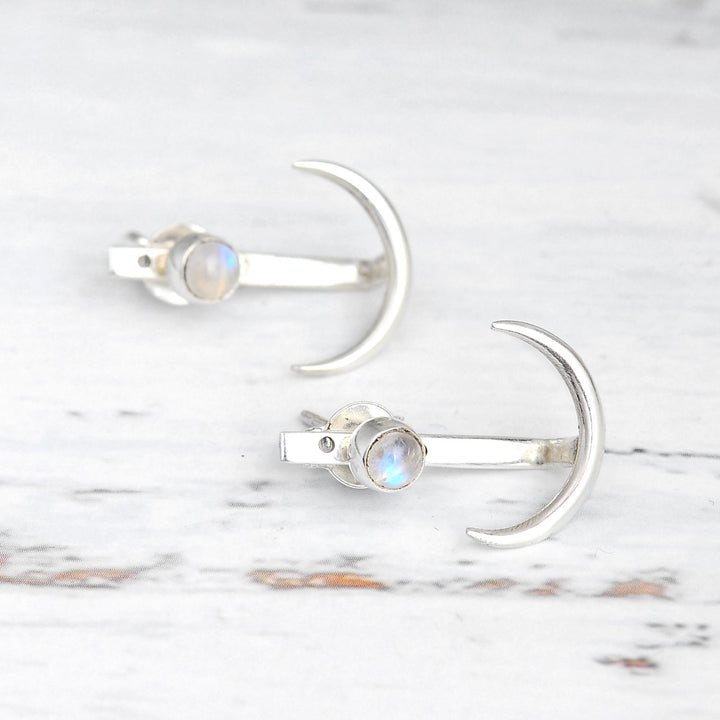Moon Earrings with Moonstone Sterling Silver