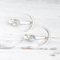 Moon Earrings with Moonstone Sterling Silver - Boho Magic