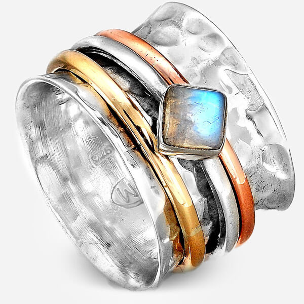 Spinner Ring with Square Moonstone Sterling Silver