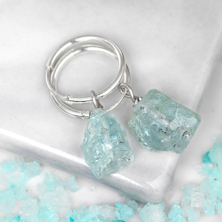 Raw Aquamarine Sterling Silver Hoop Earrings