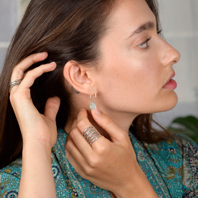 Raw Aquamarine Sterling Silver Hoop Earrings