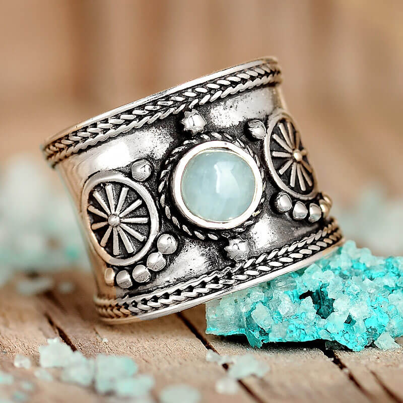 Boho Aquamarine Ring Sterling Silver