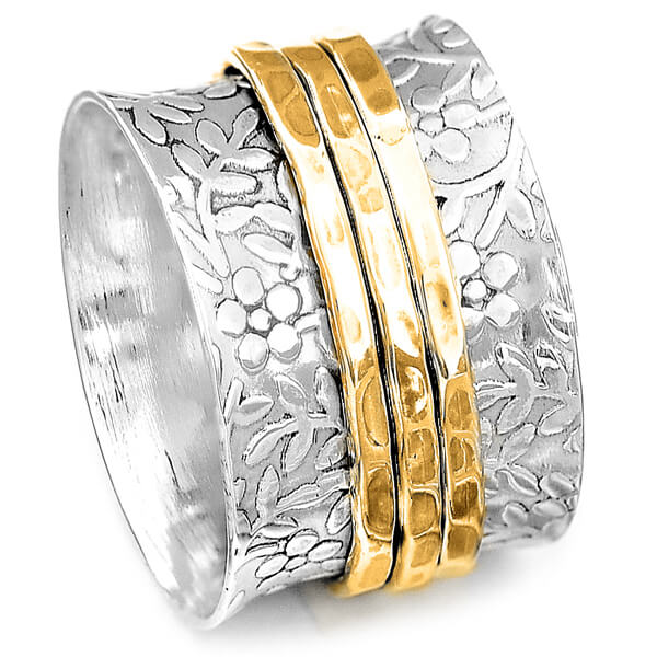 Unique Flowers Women's Spinner Ring Sterling Silver