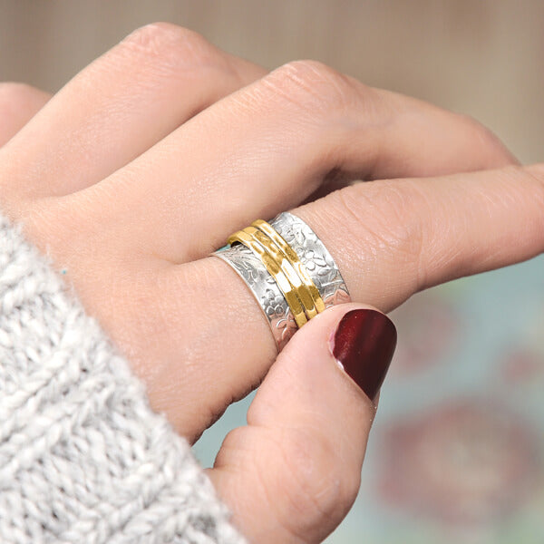 Unique Flowers Women's Spinner Ring Sterling Silver