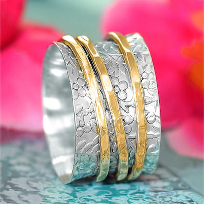 Unique Flowers Women's Spinner Ring Sterling Silver - Boho Magic