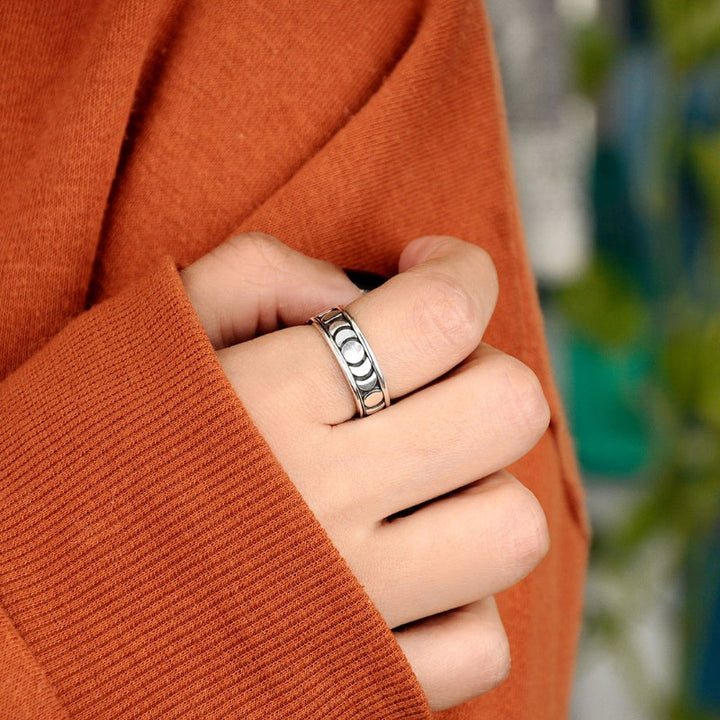 Moon Phase Spinner Ring Sterling Silver