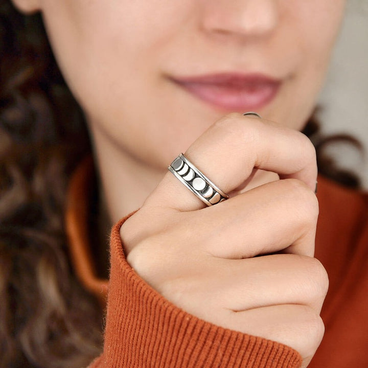 Moon Phase Spinner Ring Sterling Silver