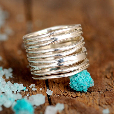 Wire Wrap Sterling Silver Wide Ring - Boho Magic