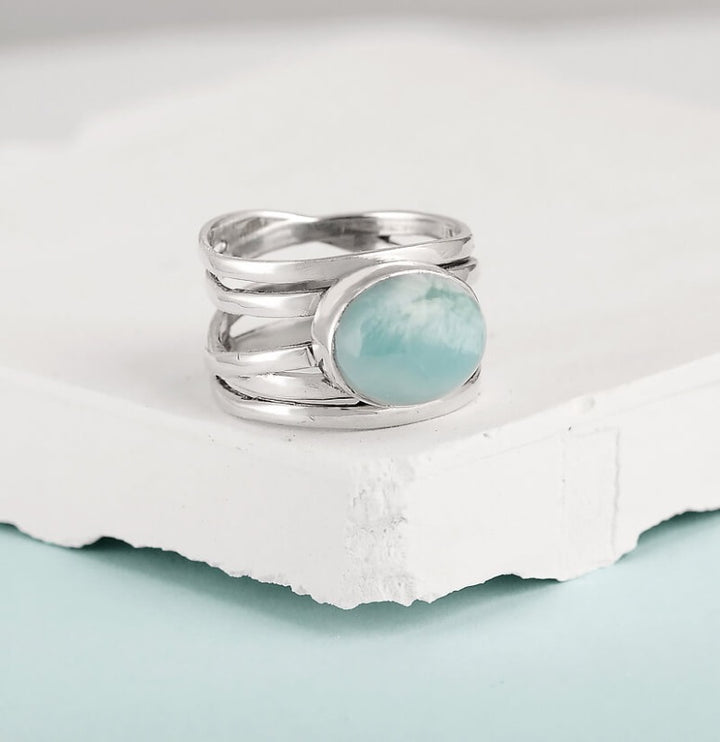 Chunky Aquamarine Wrap Ring Sterling Silver