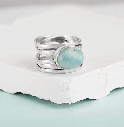 Chunky Aquamarine Wrap Ring Sterling Silver - Boho Magic