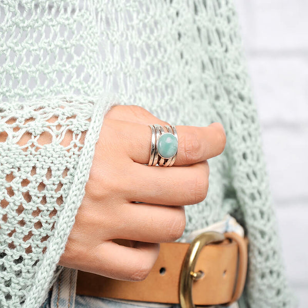 Chunky Aquamarine Wrap Ring Sterling Silver – Boho Magic Jewelry