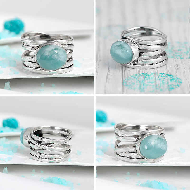 Chunky Aquamarine Wrap Ring Sterling Silver