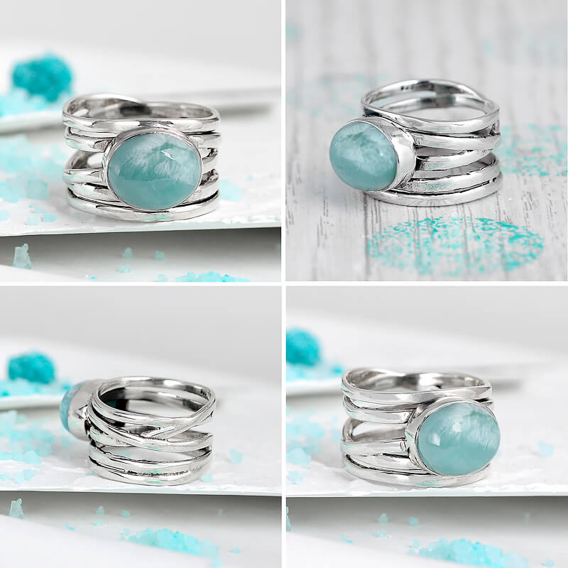 Chunky Aquamarine Wrap Ring Sterling Silver