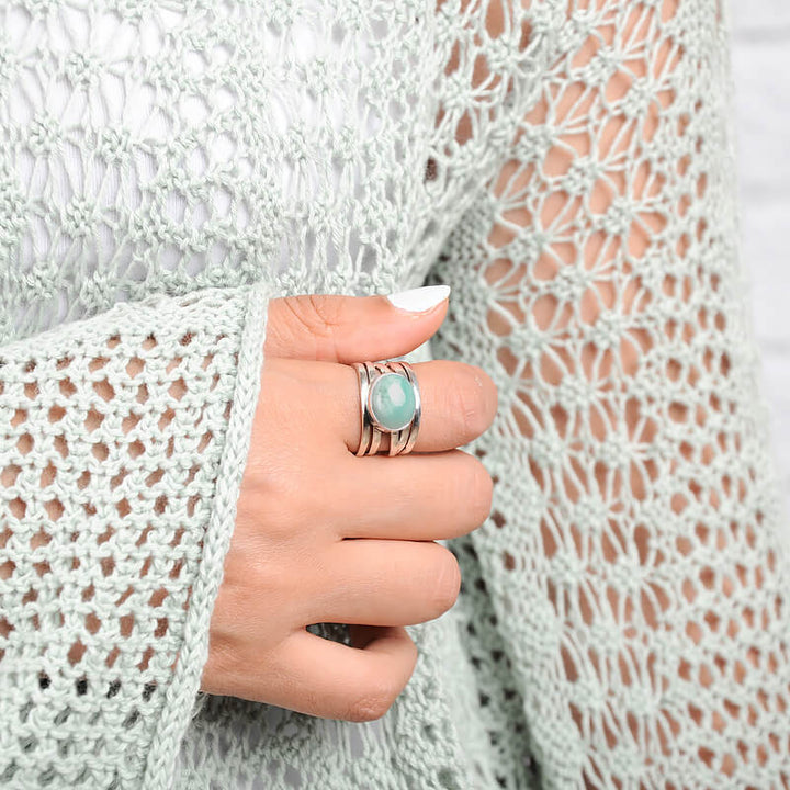 Chunky Aquamarine Wrap Ring Sterling Silver