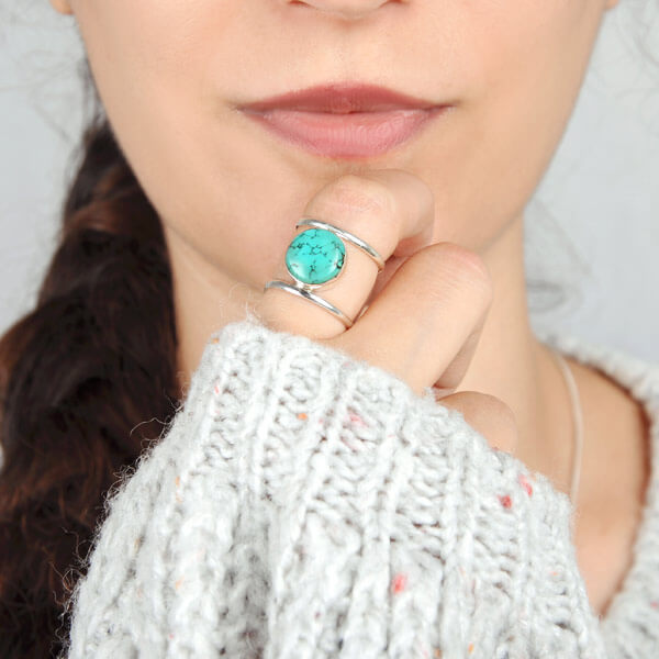 Round Turquoise Sterling Silver Ring