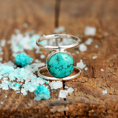 Round Turquoise Sterling Silver Ring - Boho Magic