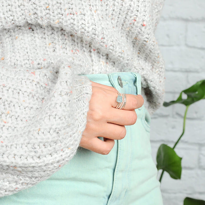 Aquamarine Stacking Ring Set Sterling Silver