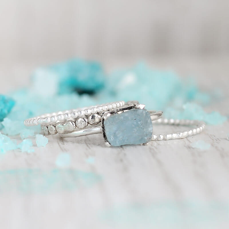 Aquamarine Stacking Ring Set Sterling Silver