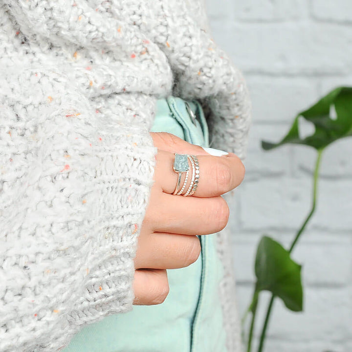 Aquamarine Stacking Ring Set Sterling Silver