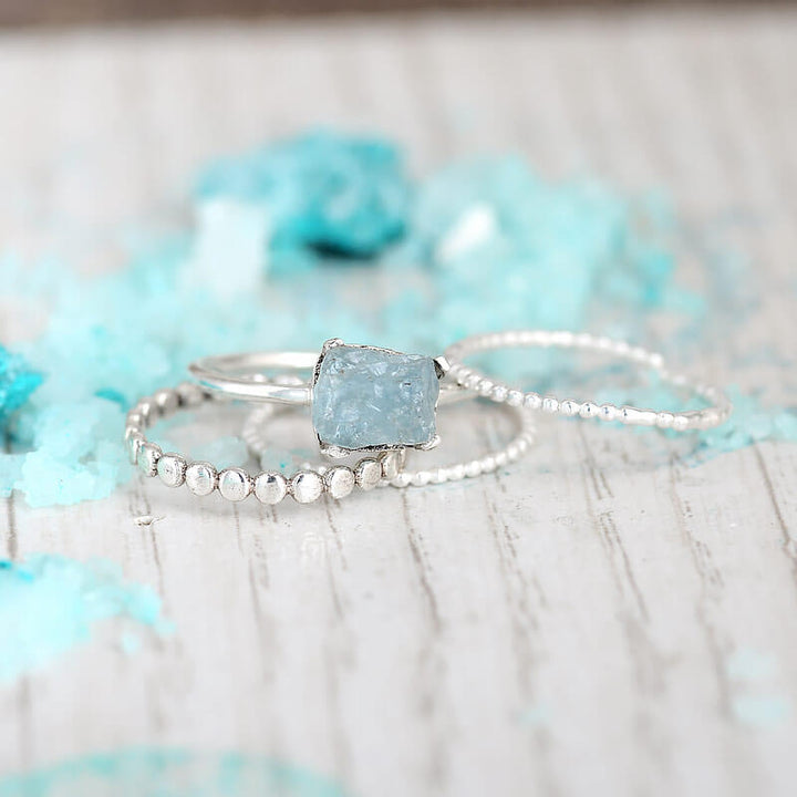 Aquamarine Stacking Ring Set Sterling Silver