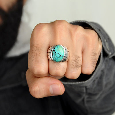 Turquoise Ring for Men Sterling Silver - Boho Magic