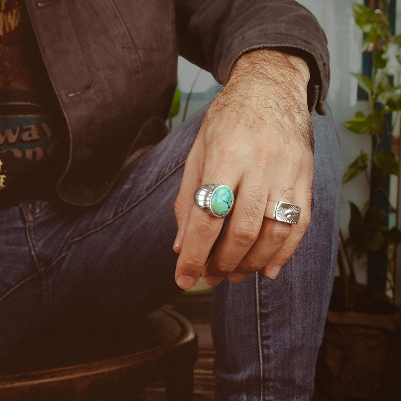 Men Turquoise Natural Stone Silver Ring Sagittarius Birthstone Heraldic  Signet | eBay