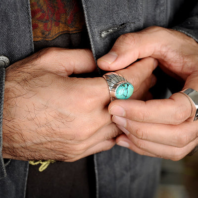 Turquoise Ring for Men Sterling Silver - Boho Magic