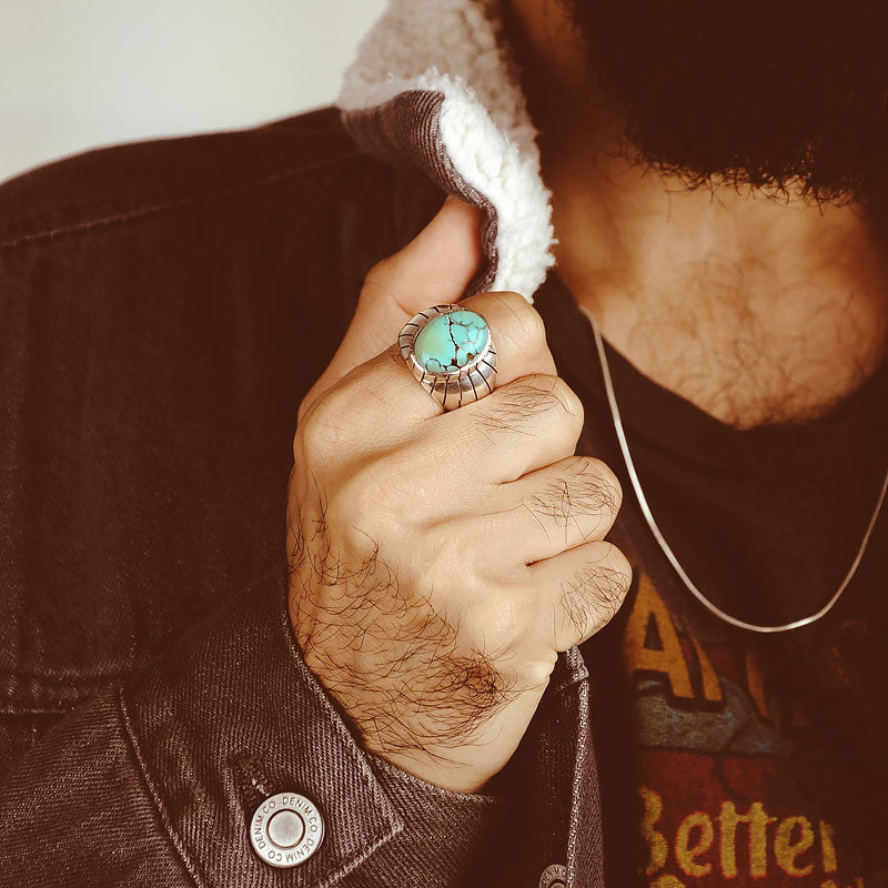 Turquoise Ring for Men Sterling Silver