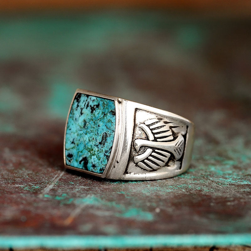 Eagle Turquoise Ring for Men Sterling Silver