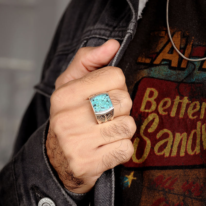 Adler Türkis Ring für Männer Sterling Silber